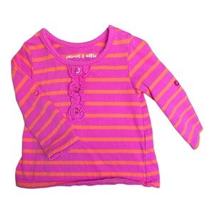 Peanut & Ollie Neon Pink and Orange Striped Long-Sleeve Top with Ruffle. 6-9 mo
